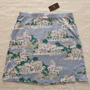 NWT J. Jill Pale Blue A-Line Skirt with Coastal Village Print